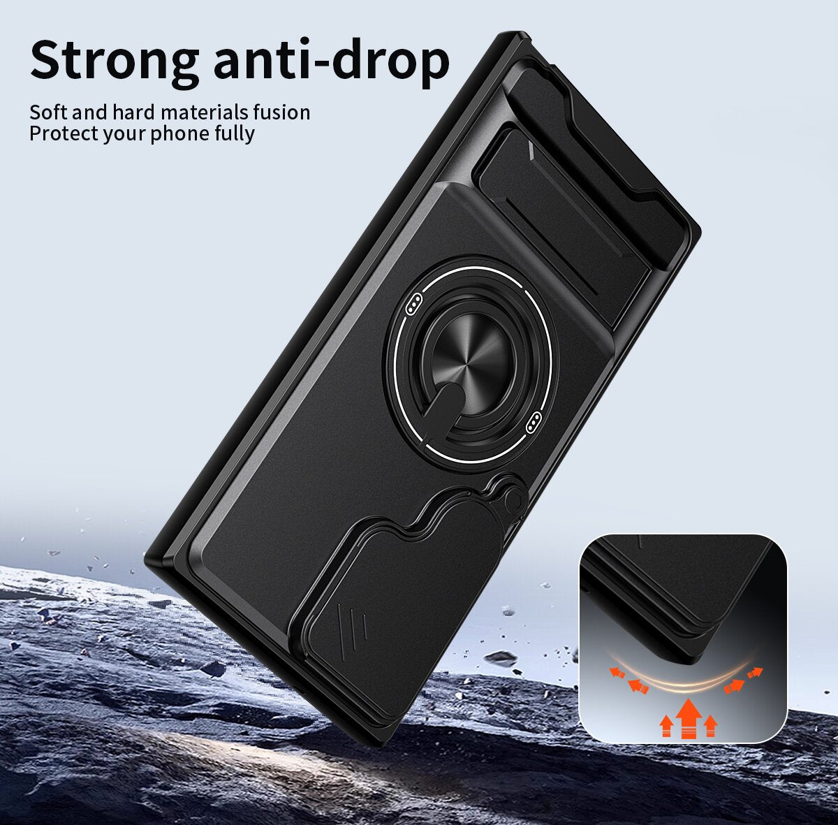 Samsung S22 Ultra Magnetic Kickstand Case with Camera Slide Cover ORANGE