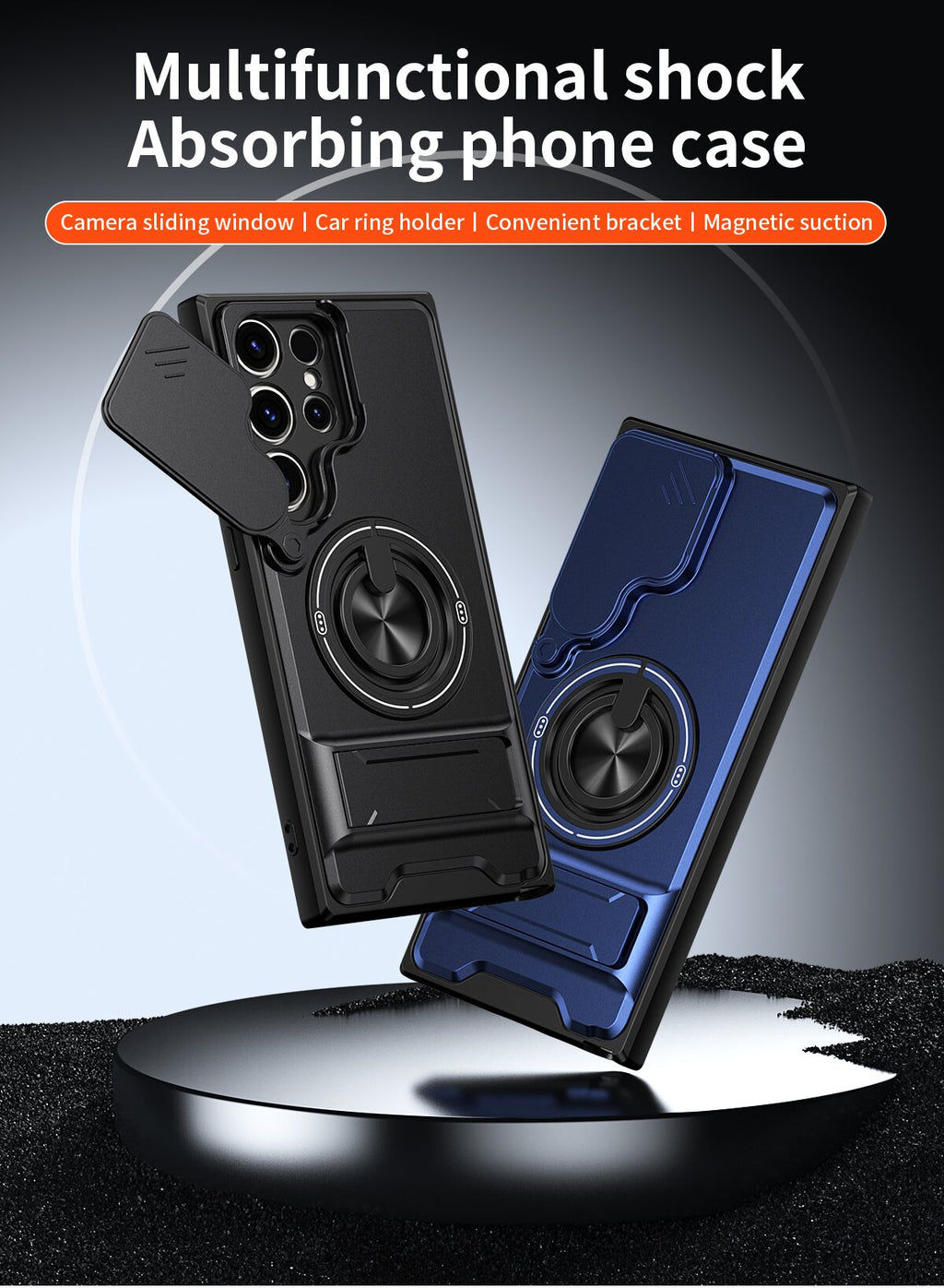 Samsung S22 Ultra Magnetic Kickstand Case with Camera Slide Cover ORANGE