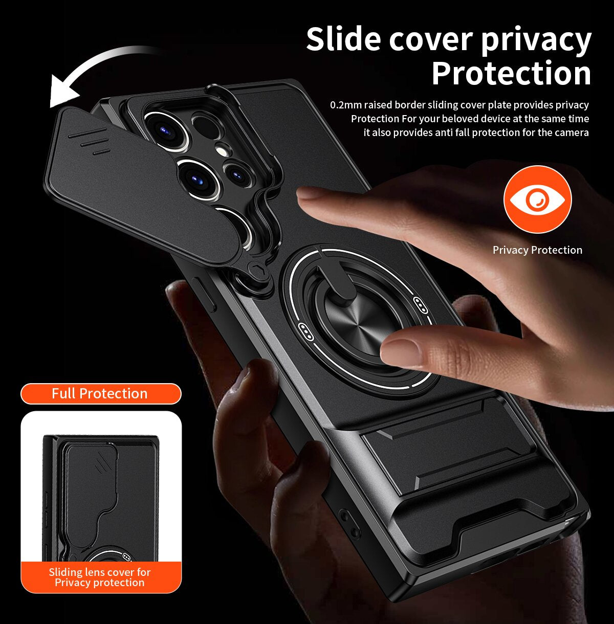 Samsung S22 Ultra Magnetic Kickstand Case with Camera Slide Cover ORANGE
