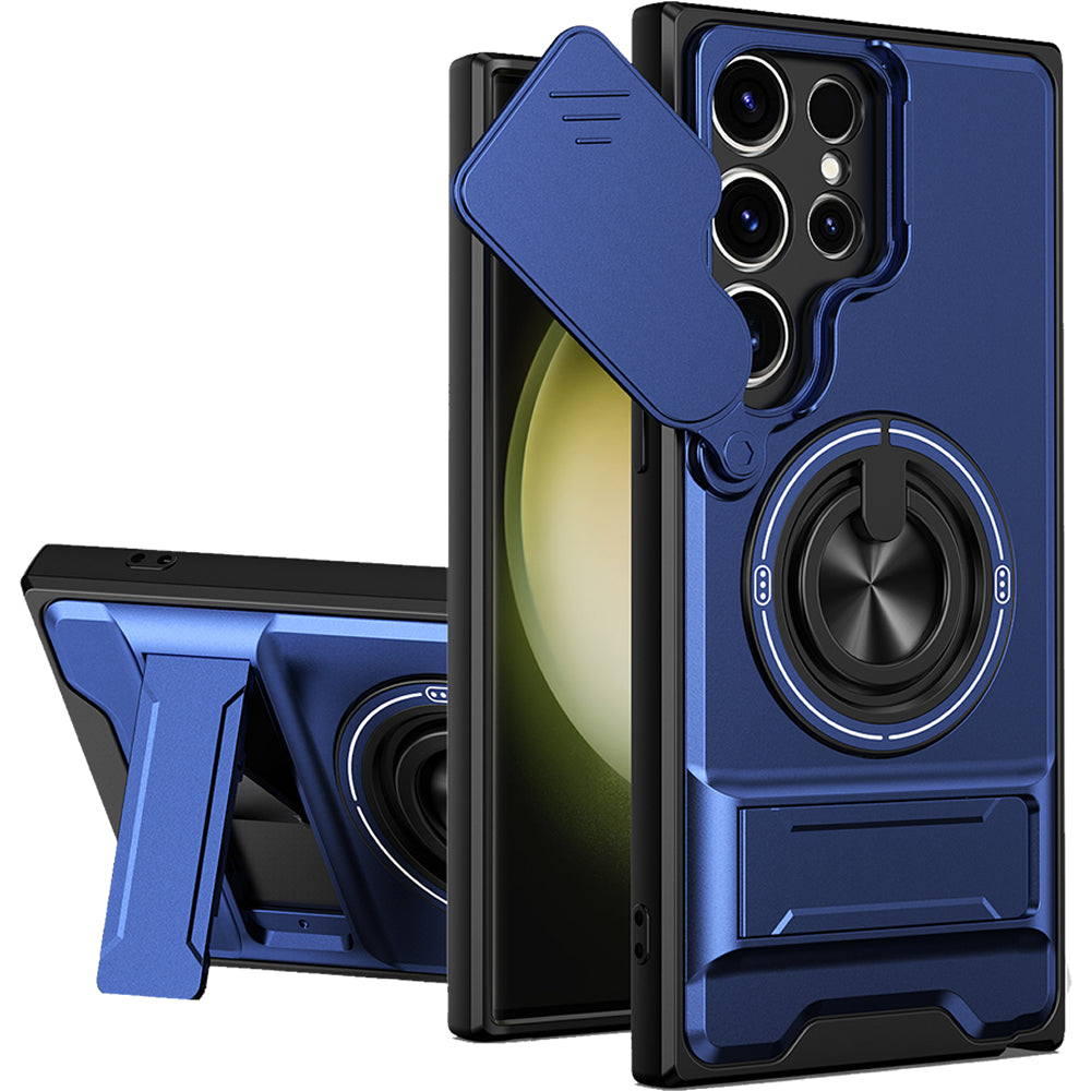 Samsung S23 Ultra Magnetic Kickstand Case with Camera Slide Cover BLUE