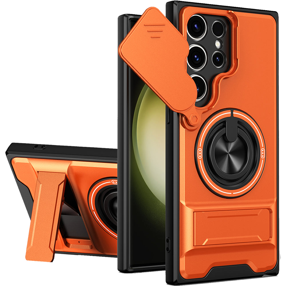 Samsung S22 Ultra Magnetic Kickstand Case with Camera Slide Cover ORANGE