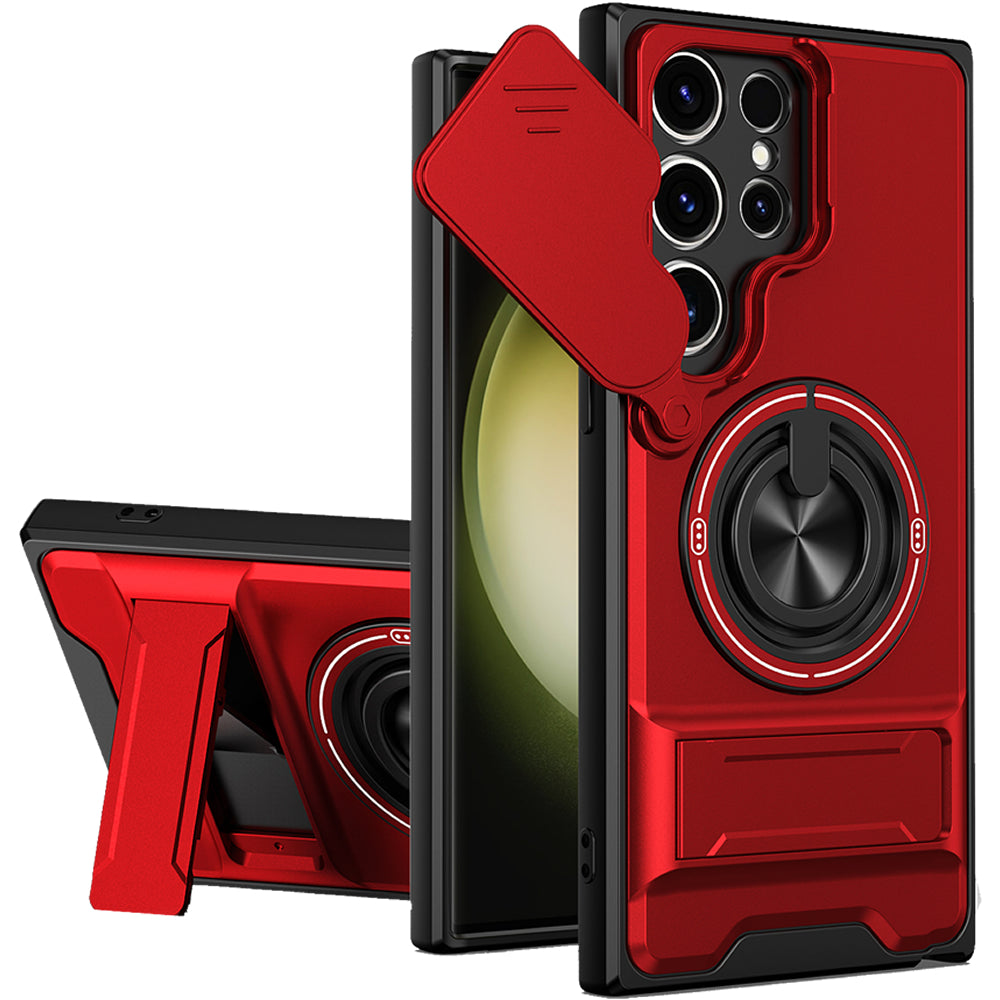 Samsung S22 Ultra Magnetic Kickstand Case with Camera Slide Cover RED