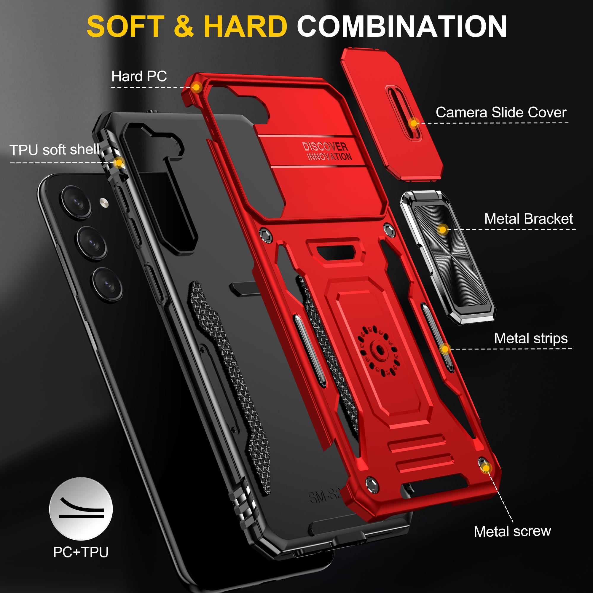 Samsung S23 Plus Case Shockproof Kickstand Hybrid Cover RED