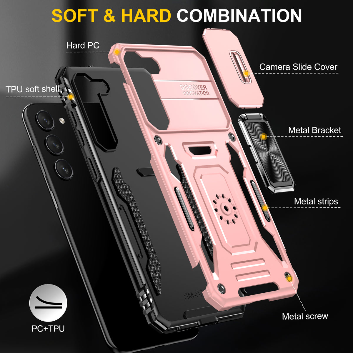 Samsung S23 Case Shockproof Kickstand Hybrid Cover PINK