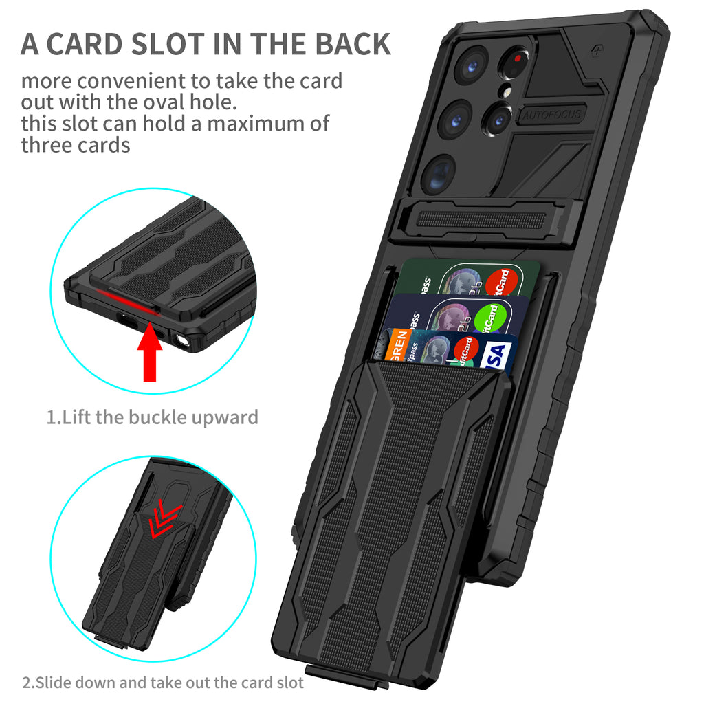 Samsung S23 Ultra Heavy Duty Kickstand Case Shockproof Card Holder BLACK