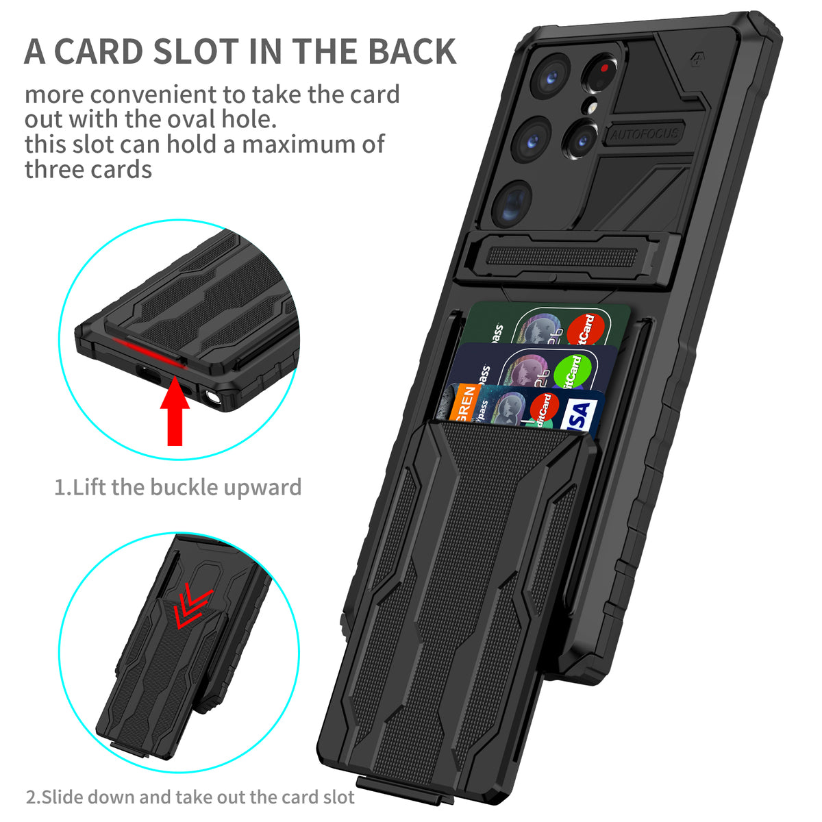 Samsung S23 Ultra Heavy Duty Kickstand Case Shockproof Card Holder BLACK