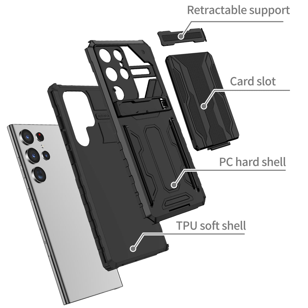 Samsung S23 Ultra Heavy Duty Kickstand Case Shockproof Card Holder BLACK