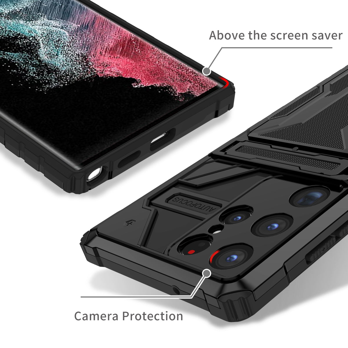 Samsung S23 Ultra Heavy Duty Kickstand Case Shockproof Card Holder BLACK