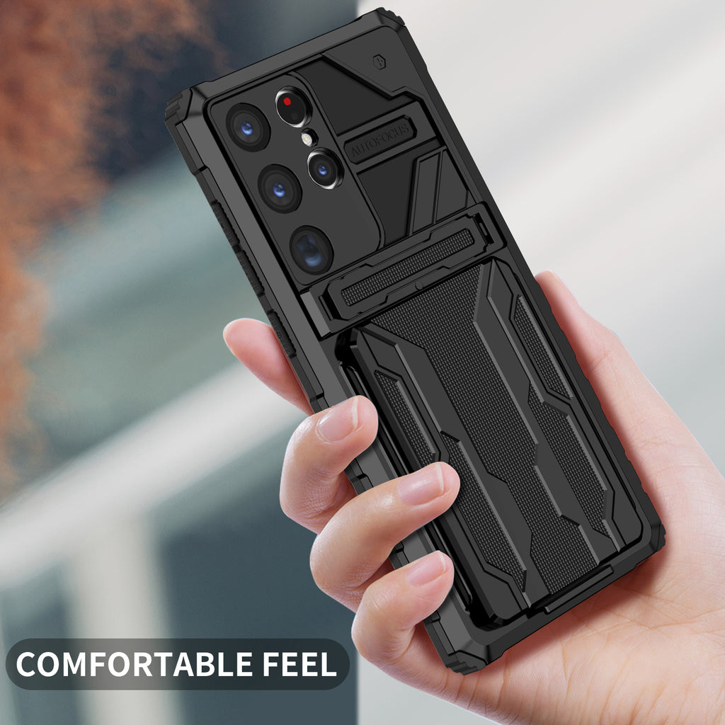 Samsung S23 Ultra Heavy Duty Kickstand Case Shockproof Card Holder BLACK