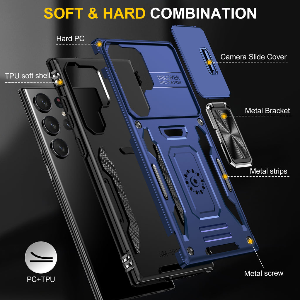 Samsung S24 Ultra Case Shockproof Kickstand Hybrid Cover DARK BLUE