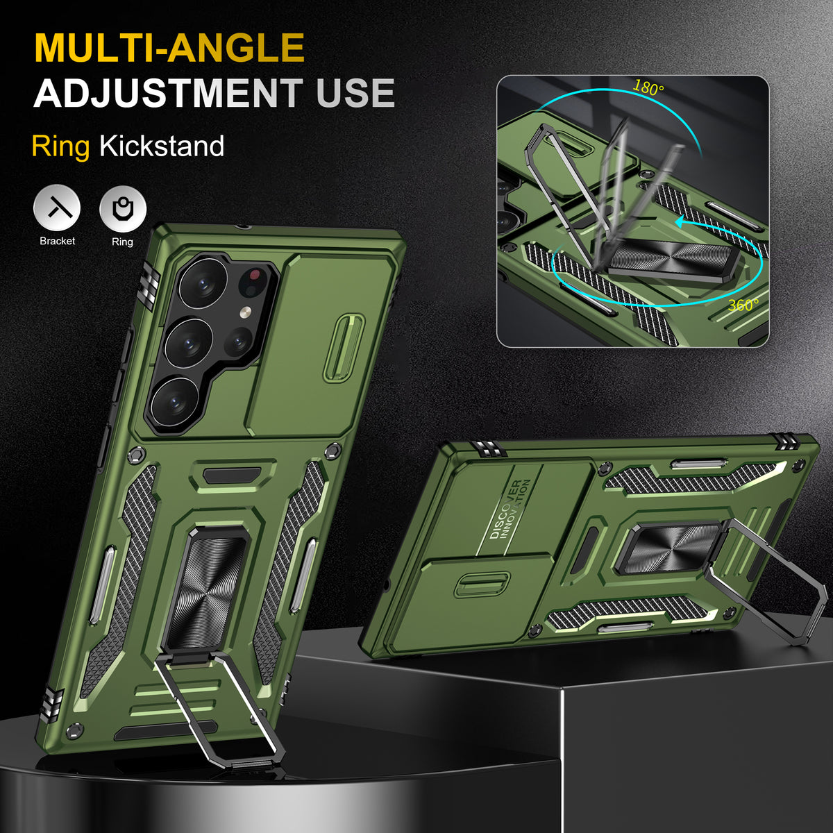 Samsung S24 Ultra Case Shockproof Kickstand Hybrid Cover DARK GREEN