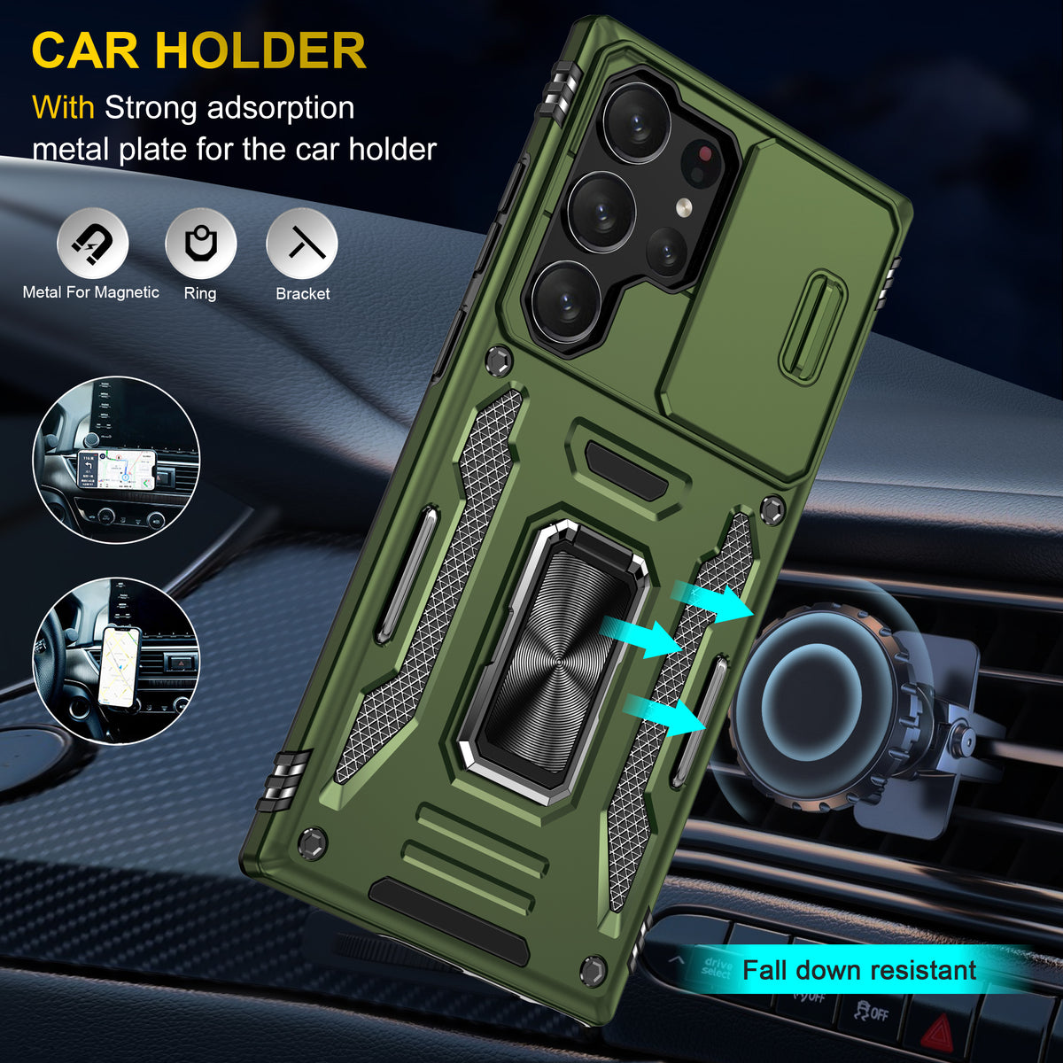 Samsung S24 Ultra Case Shockproof Kickstand Hybrid Cover DARK GREEN