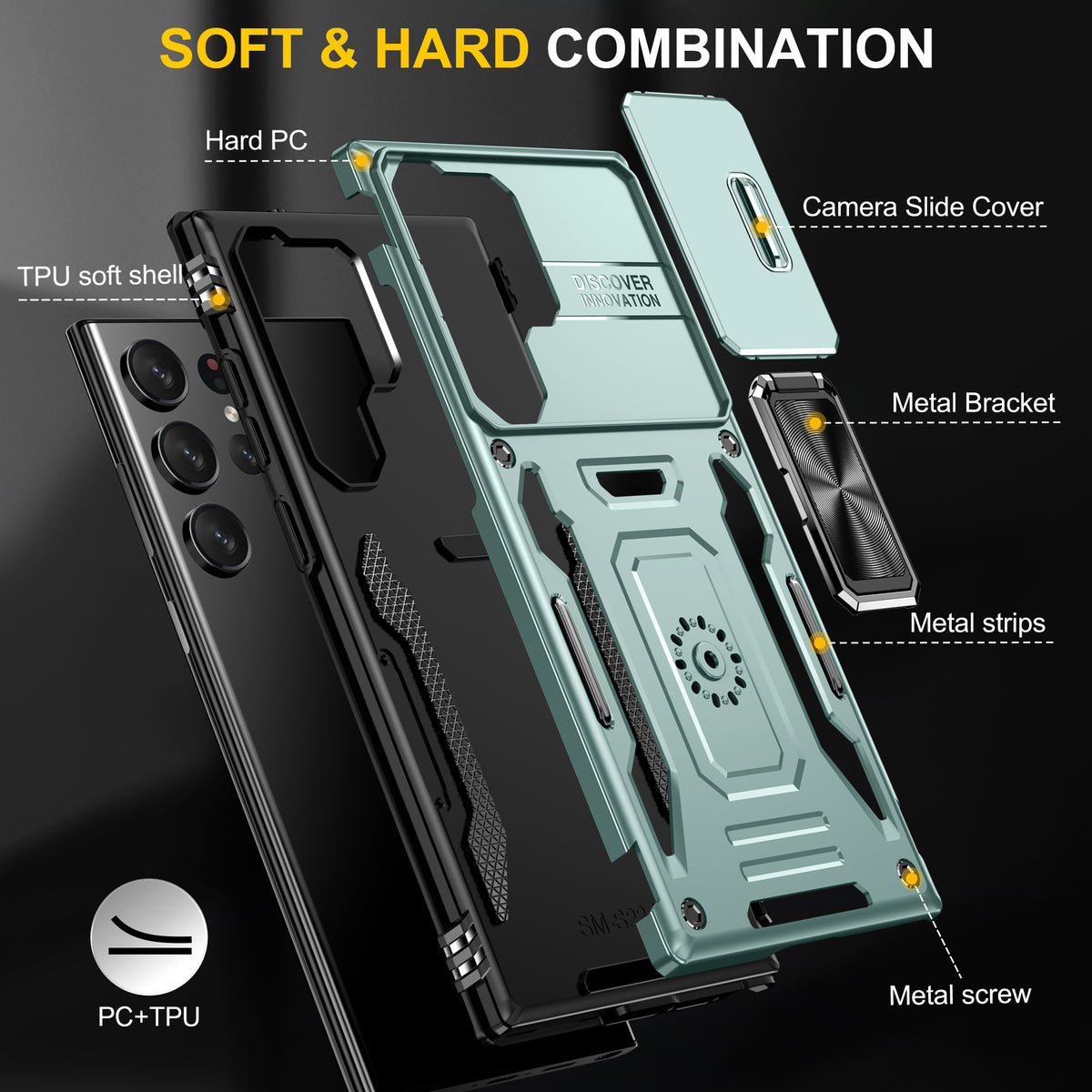 Samsung S24 Ultra Case Shockproof Kickstand Hybrid Cover LIGHT GREEN