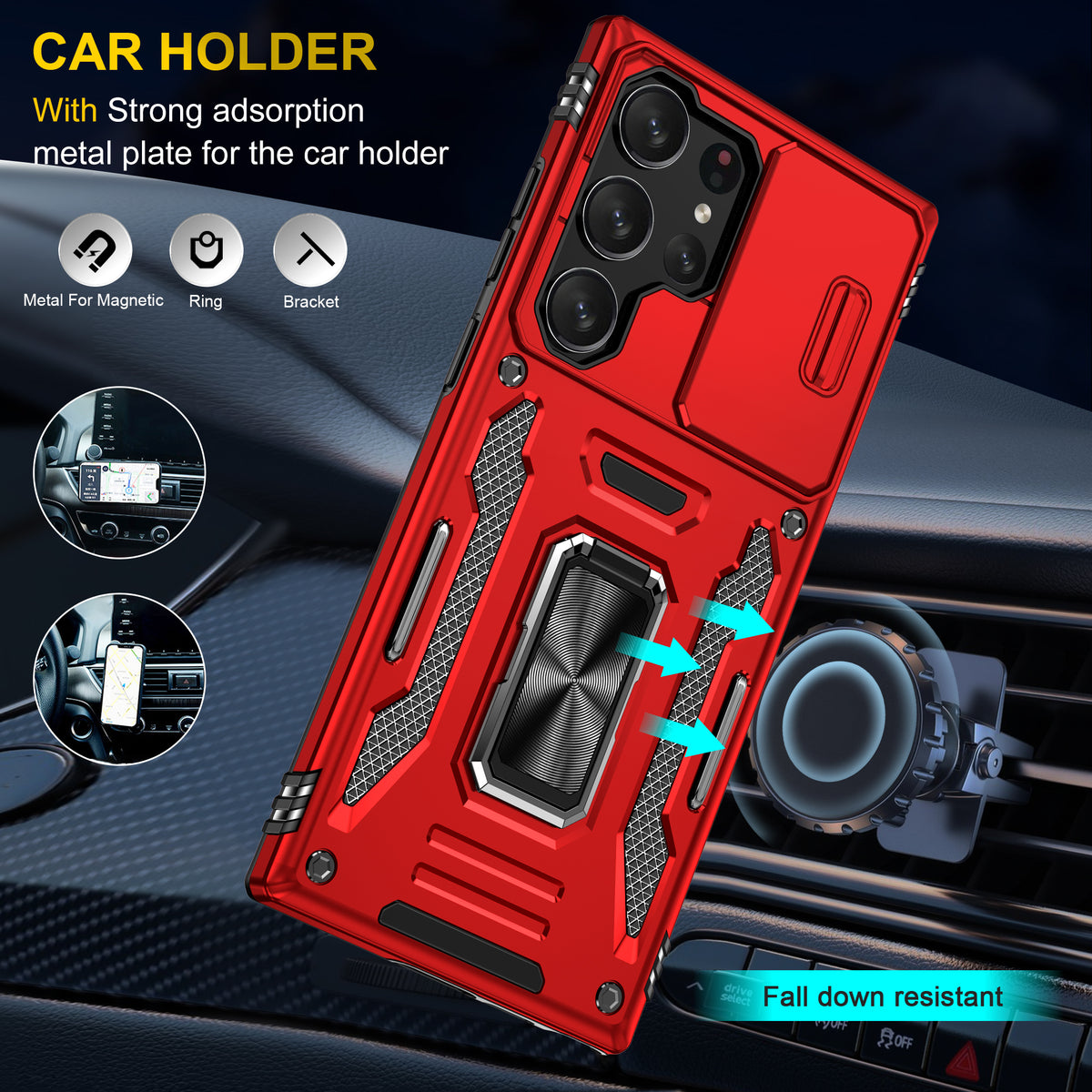 Samsung S24 Ultra Case Shockproof Kickstand Hybrid Cover RED