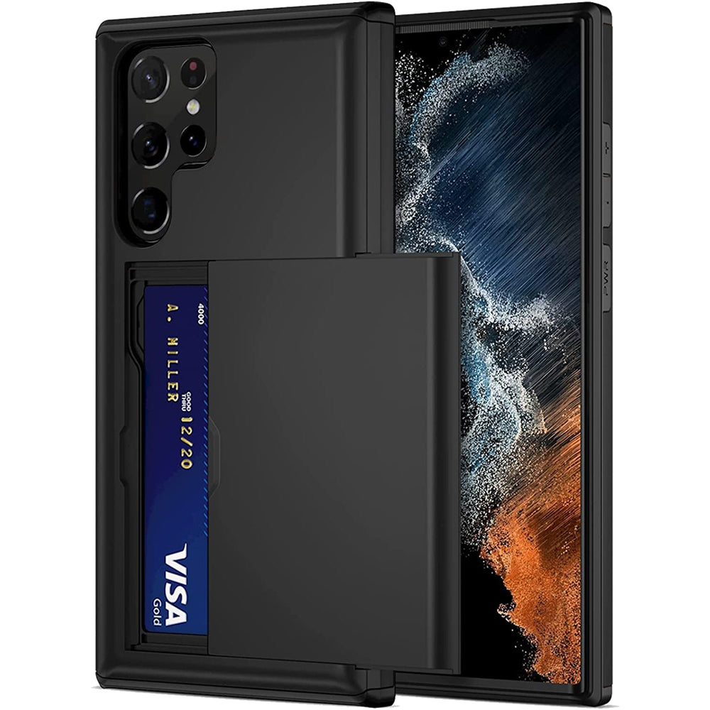 Samsung Galaxy S23 Ultra Shockproof Wallet Case Card Cover BLACK
