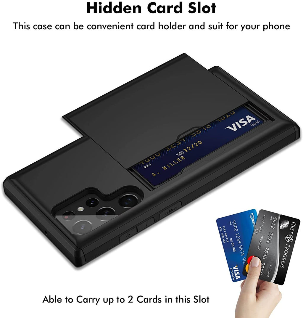 Samsung Galaxy S23 Ultra Shockproof Wallet Case Card Cover BLACK