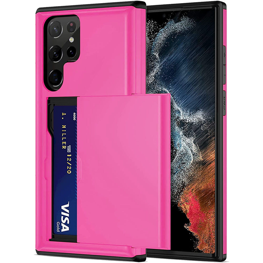 Samsung Galaxy S23 Ultra Shockproof Wallet Case Card Cover HOT PINK