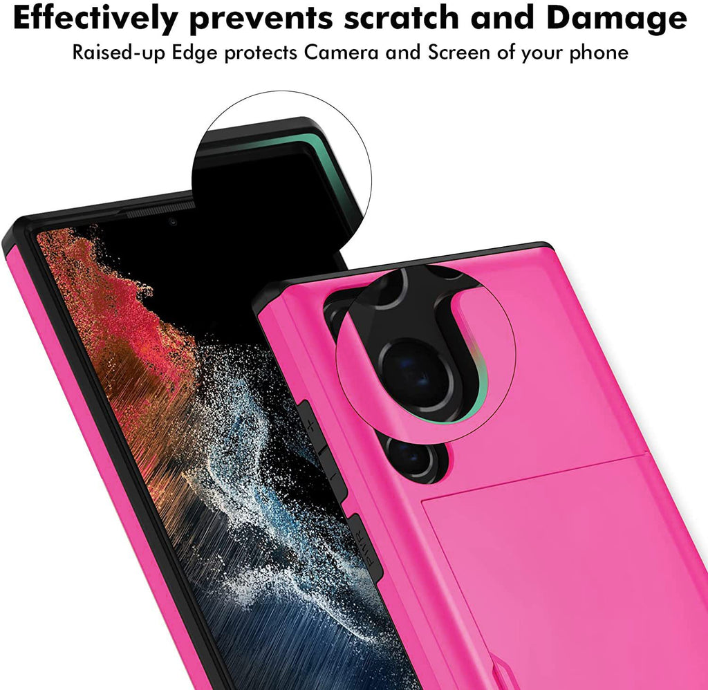 Samsung Galaxy S23 Ultra Shockproof Wallet Case Card Cover HOT PINK