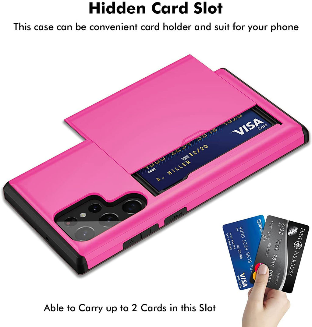 Samsung Galaxy S23 Ultra Shockproof Wallet Case Card Cover HOT PINK