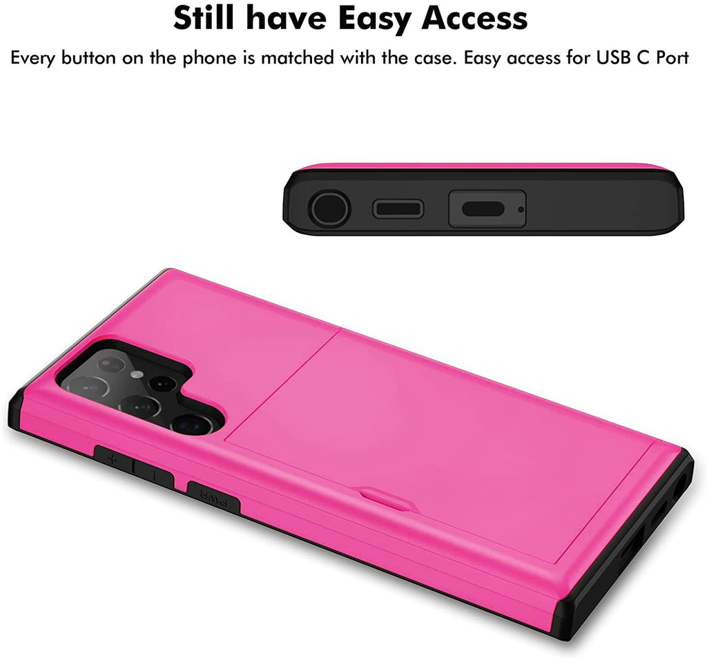 Samsung Galaxy S23 Ultra Shockproof Wallet Case Card Cover HOT PINK