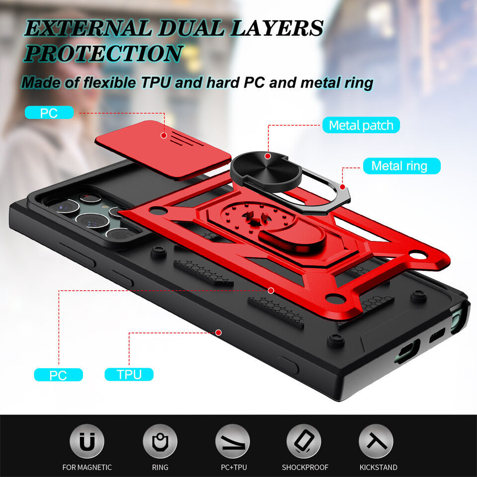 Samsung Galaxy S25 Ultra Tough Case Shockproof Kickstand Cover RED