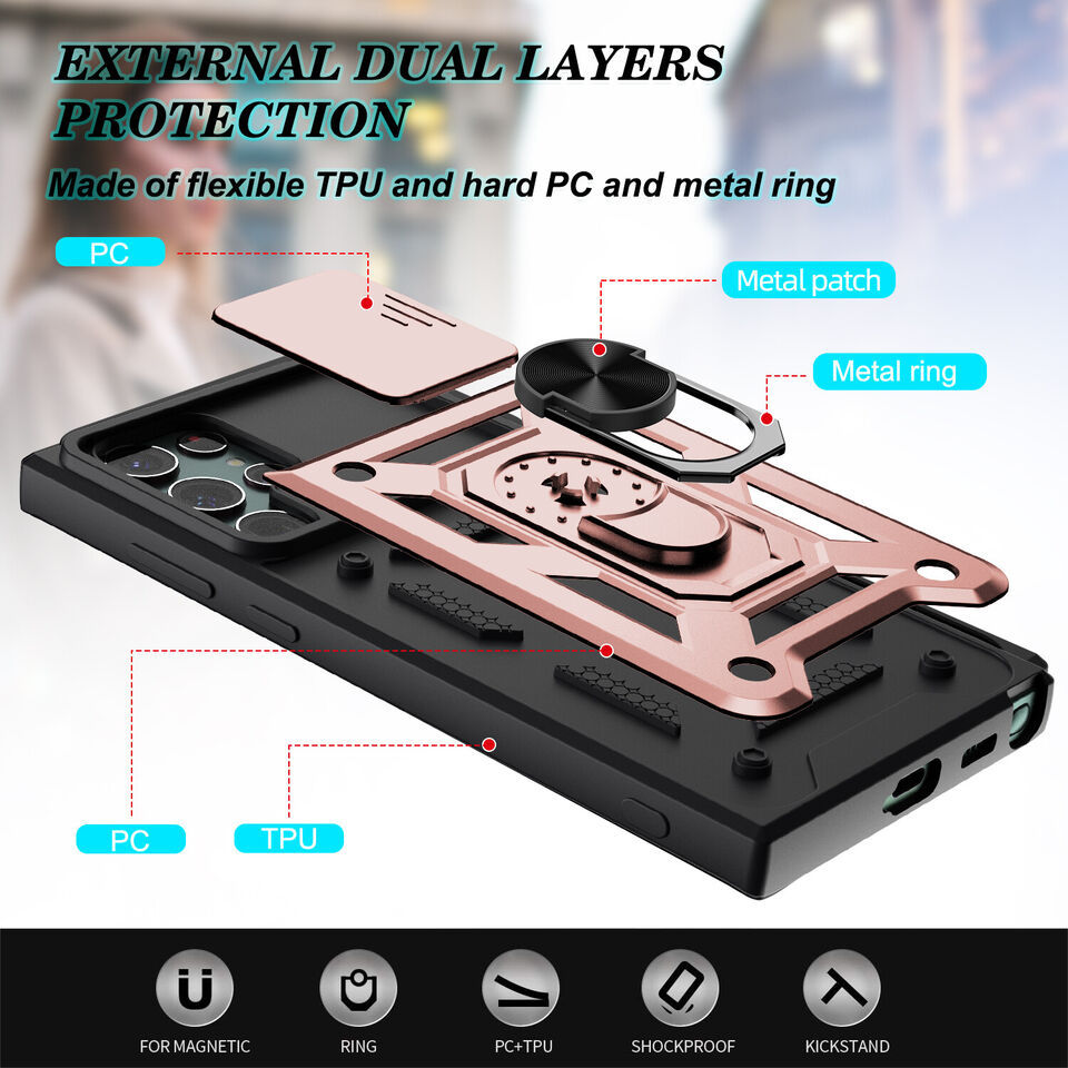 Samsung Galaxy S24 Ultra Tough Case Shockproof Kickstand Cover PINK
