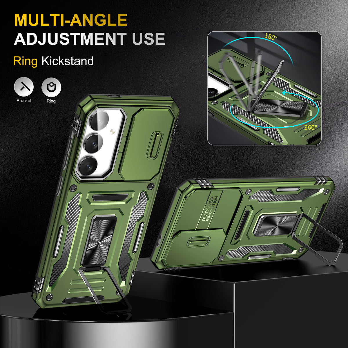 Samsung S24 FE Case Shockproof Kickstand Hybrid Cover DARK GREEN
