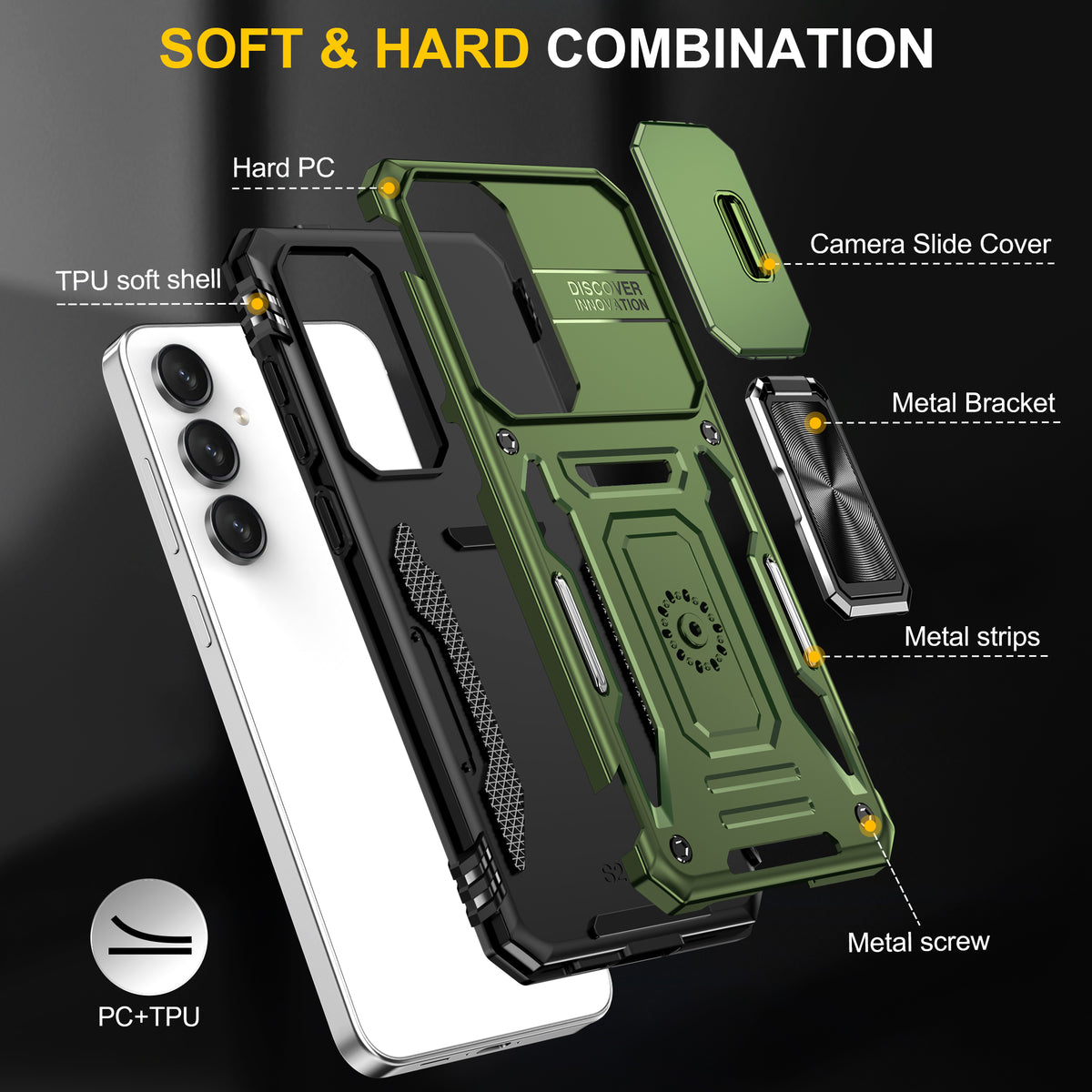 Samsung S24 FE Case Shockproof Kickstand Hybrid Cover DARK GREEN