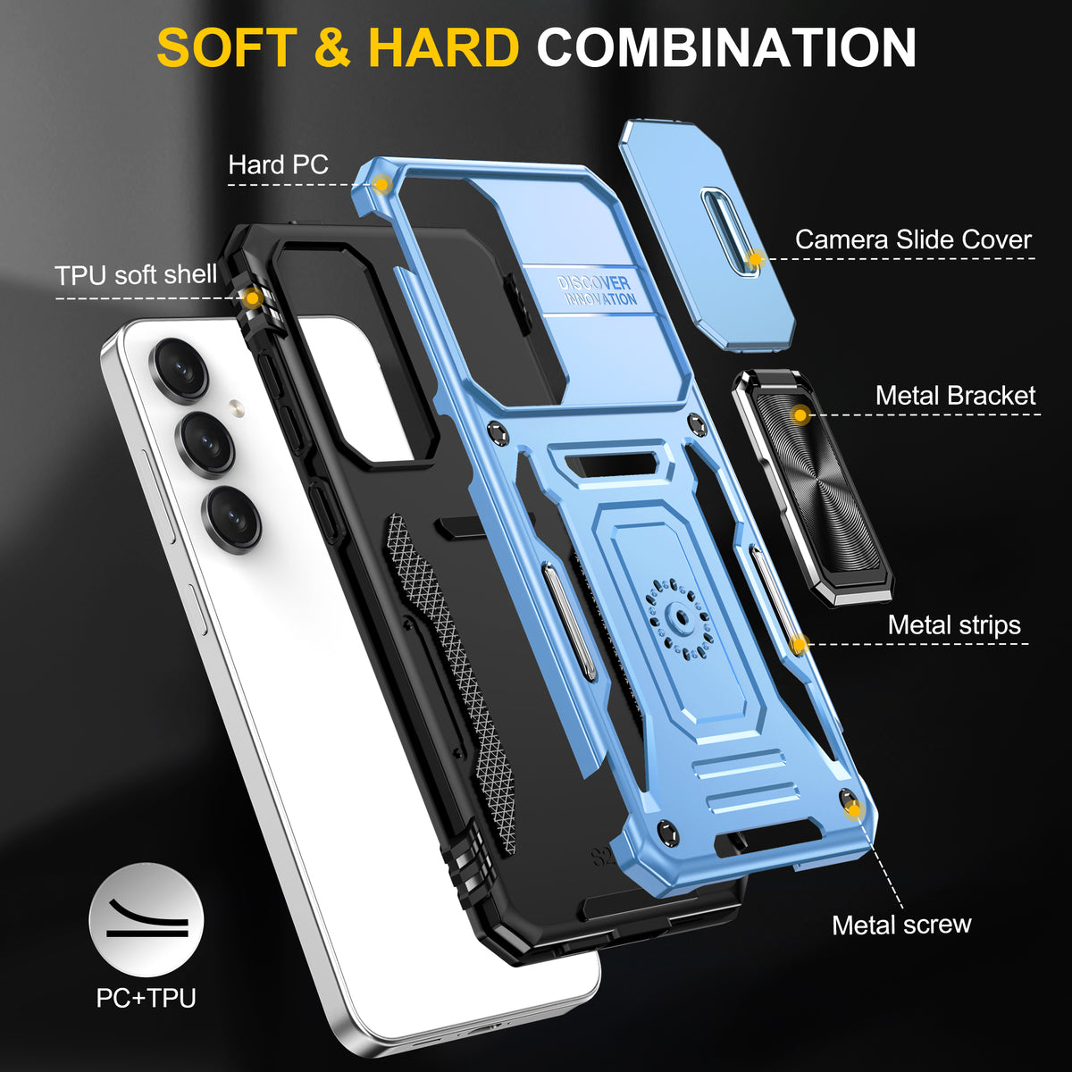 Samsung S24 FE Case Shockproof Kickstand Hybrid Cover LIGHT BLUE