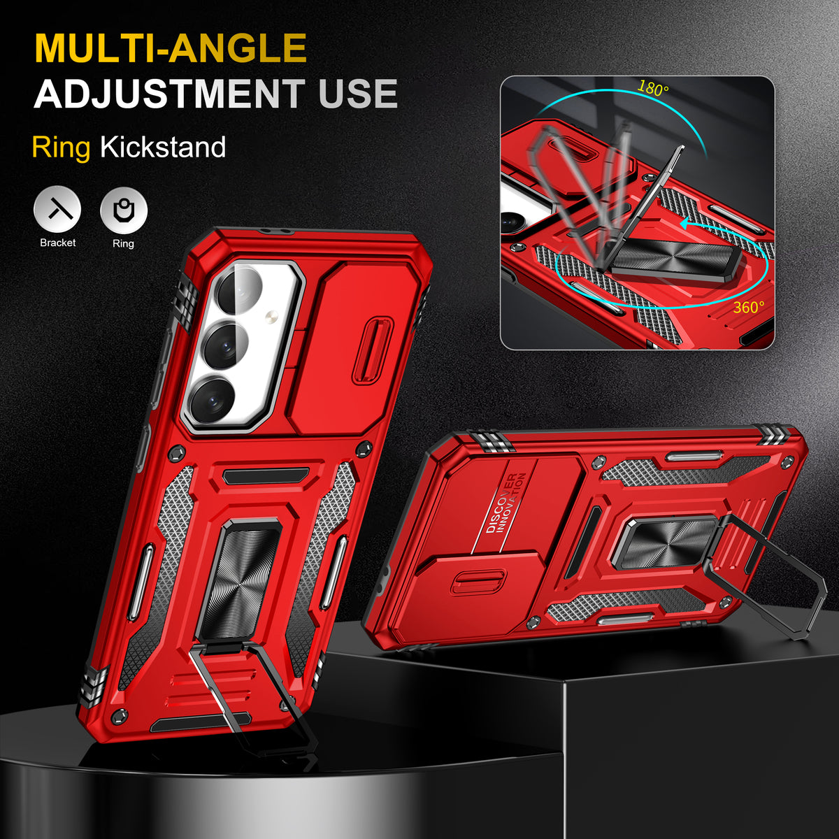 Samsung S24 FE Case Shockproof Kickstand Hybrid Cover RED
