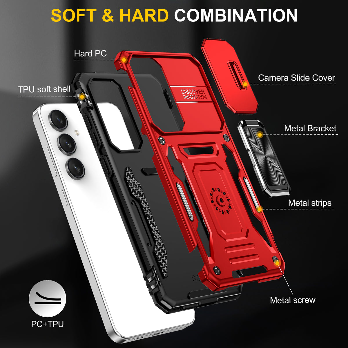 Samsung S24 FE Case Shockproof Kickstand Hybrid Cover RED