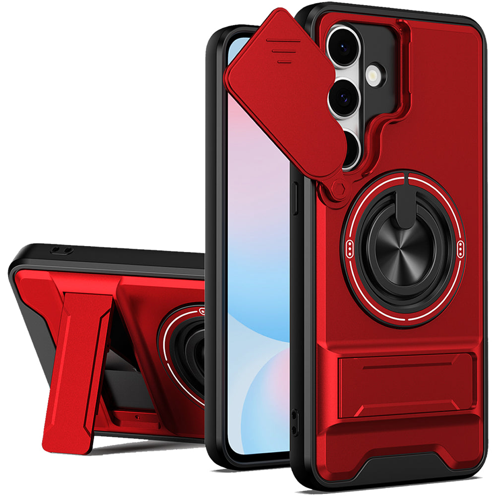 Samsung S24 FE Magnetic Kickstand Case with Camera Slide Cover RED