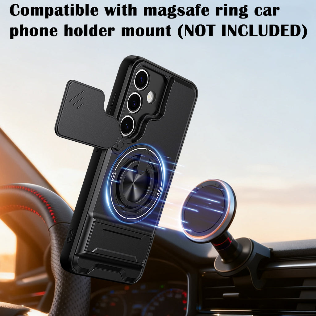 Samsung S24 Magnetic Kickstand Case with Camera Slide Cover RED