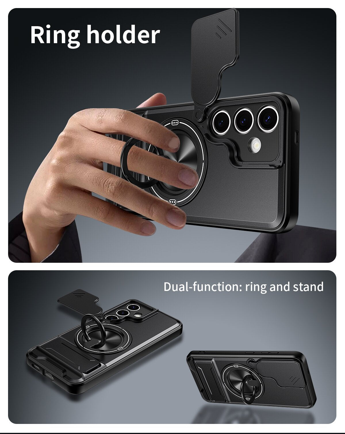 Samsung S24 Magnetic Kickstand Case with Camera Slide Cover RED