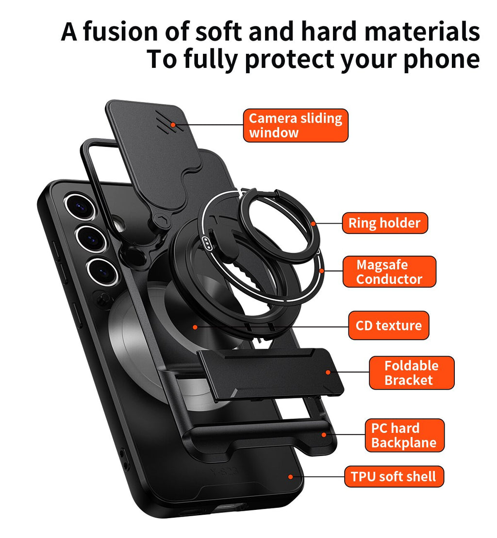 Samsung S24 Magnetic Kickstand Case with Camera Slide Cover RED