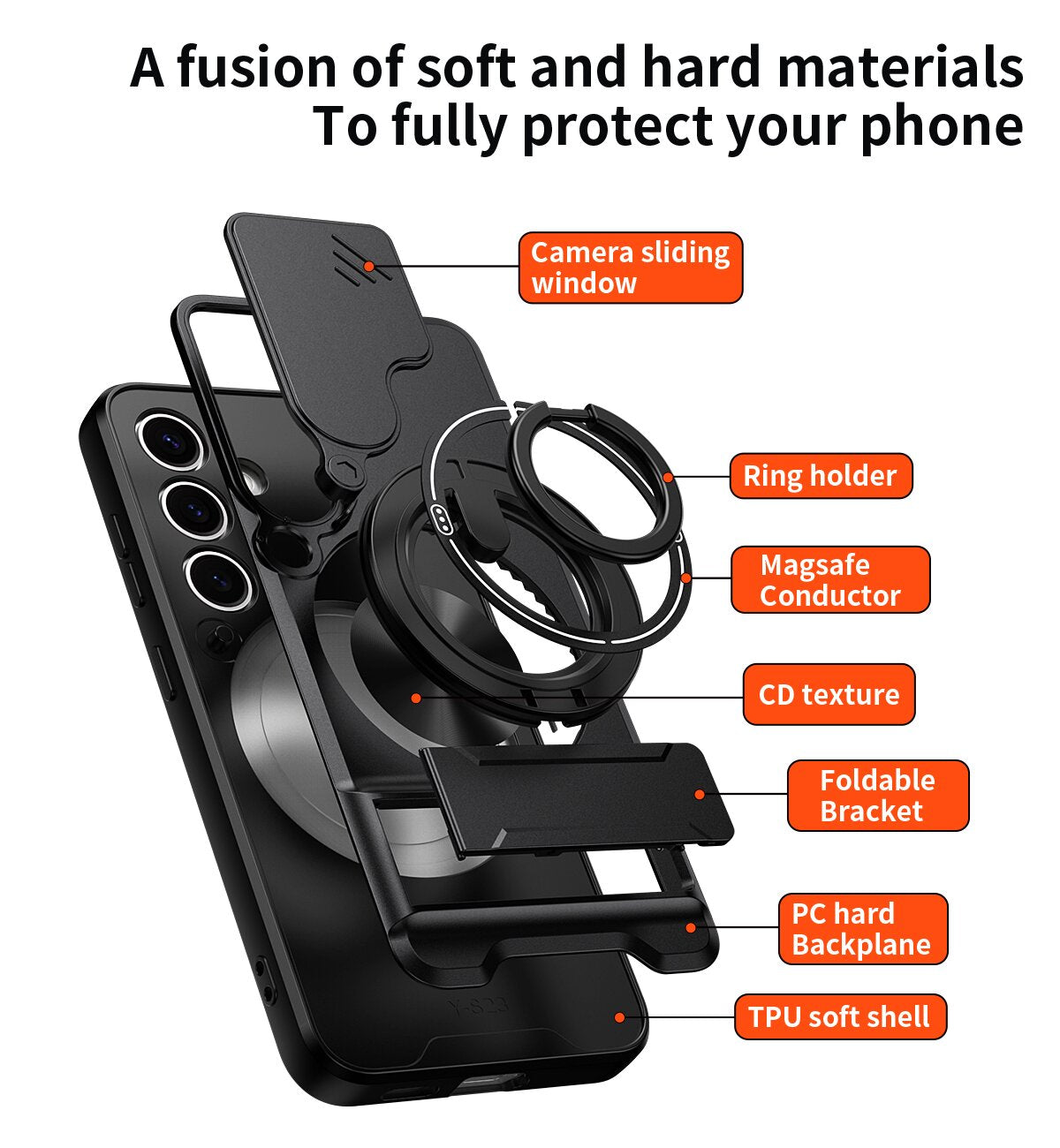 Samsung S24 Magnetic Kickstand Case with Camera Slide Cover RED