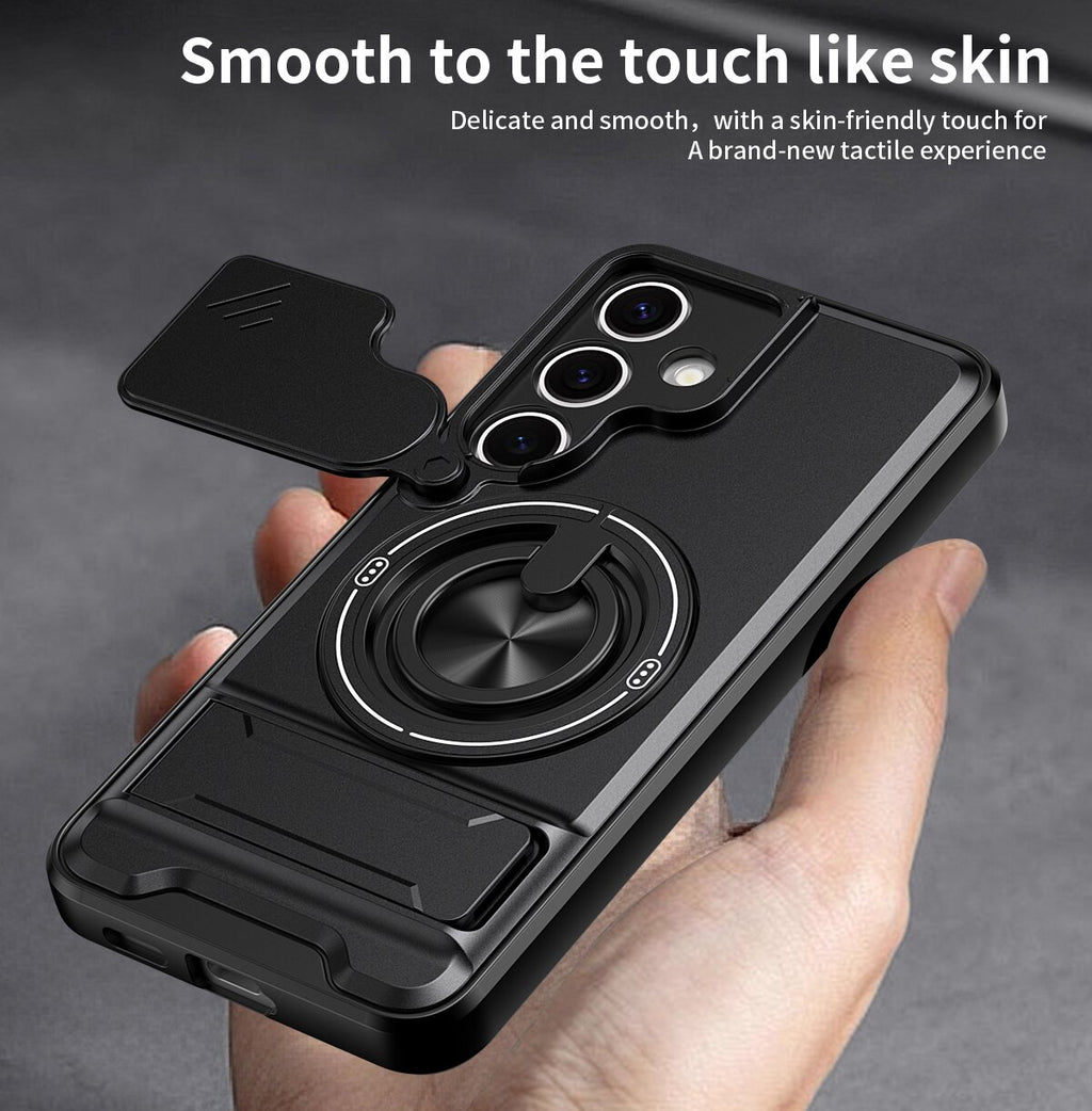 Samsung S24 Magnetic Kickstand Case with Camera Slide Cover RED