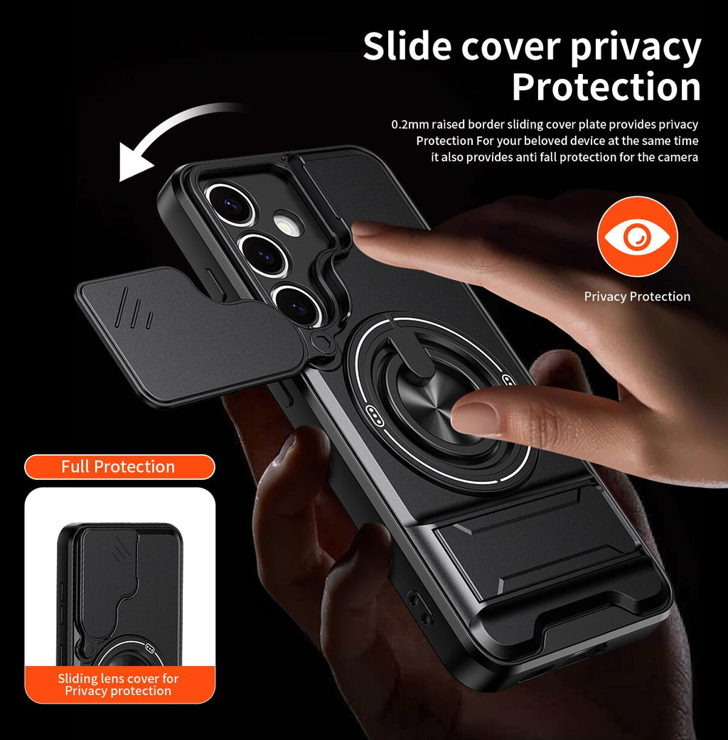 Samsung S24 Magnetic Kickstand Case with Camera Slide Cover RED