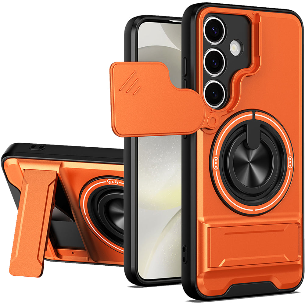 Samsung S24 Plus Magnetic Kickstand Case with Camera Slide Cover ORANGE