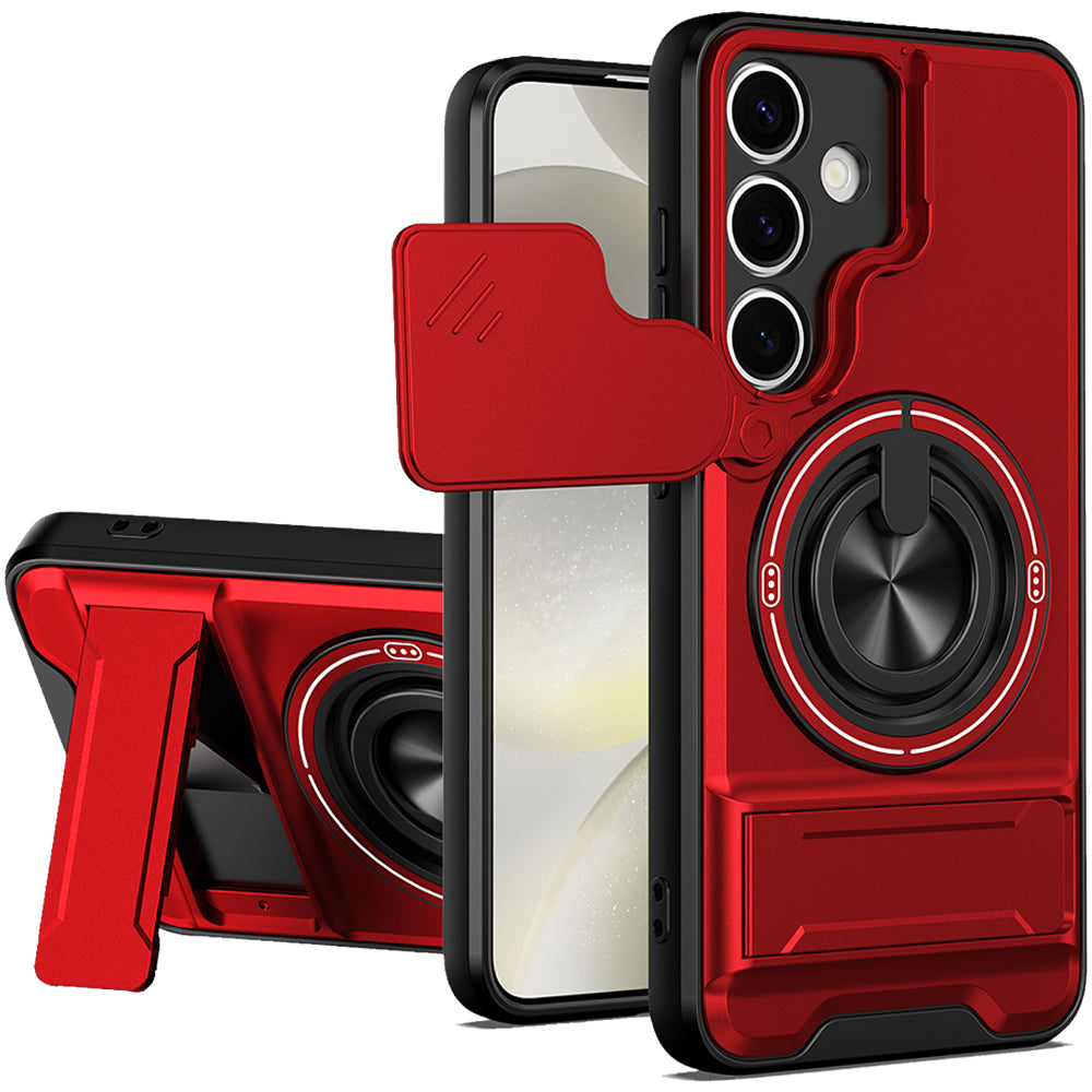 Samsung S24 Magnetic Kickstand Case with Camera Slide Cover RED