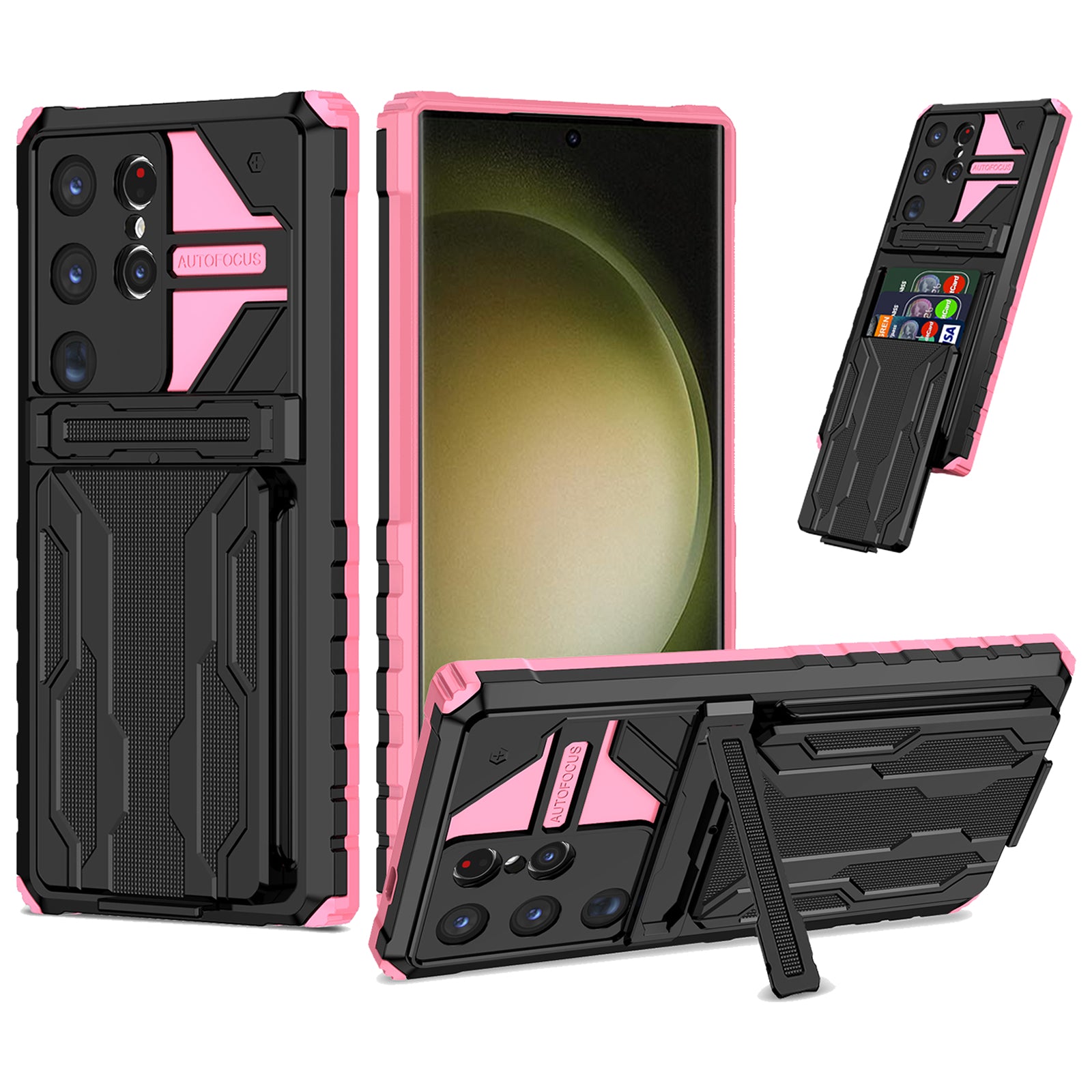 Samsung S24 Ultra Heavy Duty Kickstand Case Shockproof Card Holder PINK