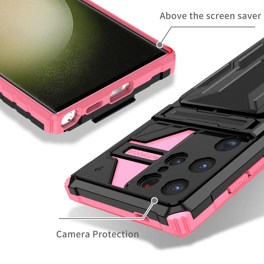 Samsung S24 Ultra Heavy Duty Kickstand Case Shockproof Card Holder PINK