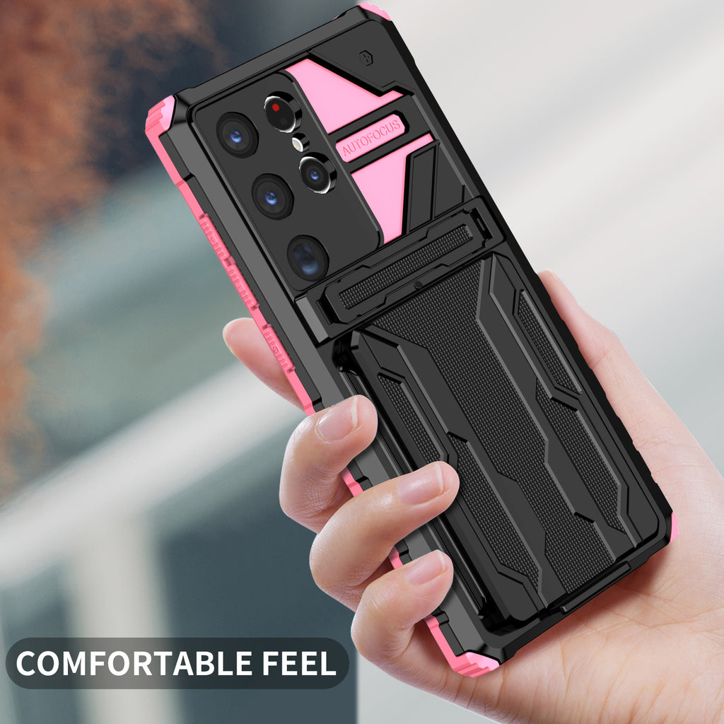 Samsung S24 Ultra Heavy Duty Kickstand Case Shockproof Card Holder PINK