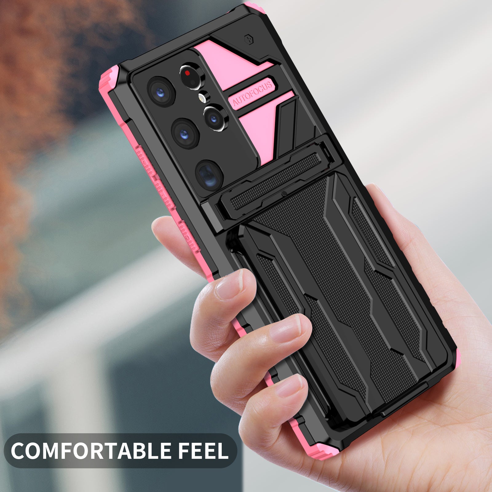 Samsung S24 Ultra Heavy Duty Kickstand Case Shockproof Card Holder PINK