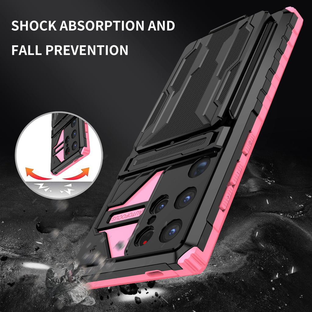 Samsung S24 Ultra Heavy Duty Kickstand Case Shockproof Card Holder PINK