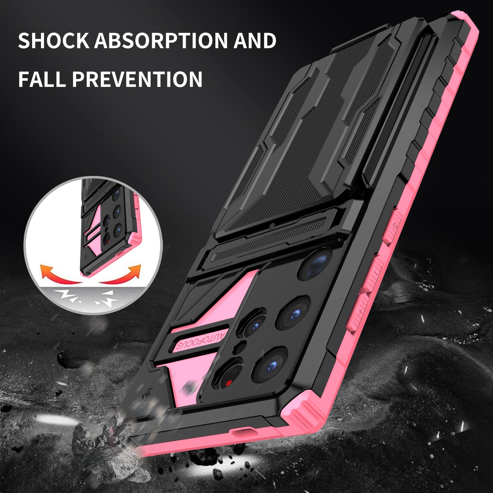 Samsung S24 Ultra Heavy Duty Kickstand Case Shockproof Card Holder PINK