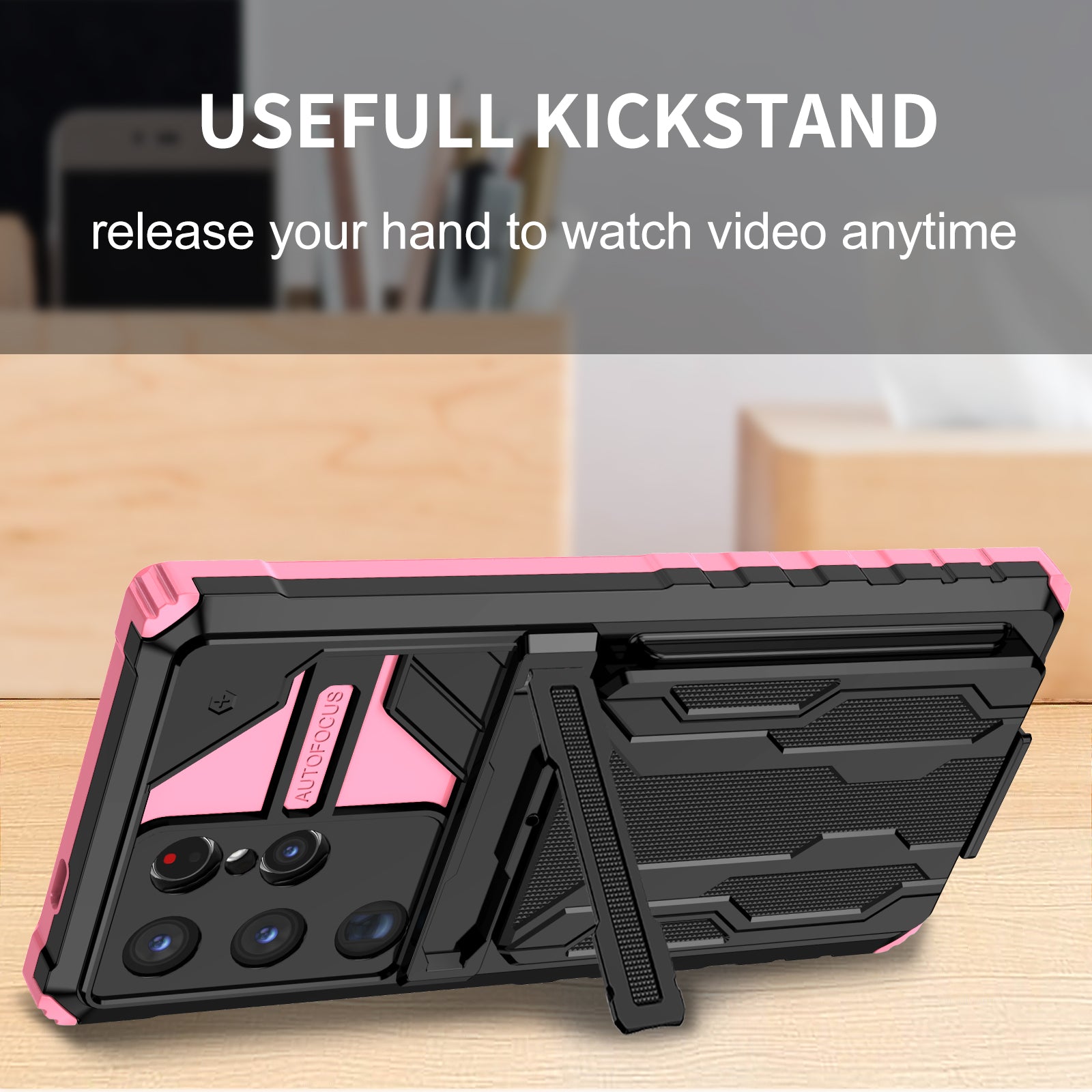 Samsung S24 Ultra Heavy Duty Kickstand Case Shockproof Card Holder PINK