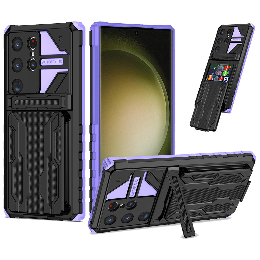 Samsung S24 Ultra Heavy Duty Kickstand Case Shockproof Card Holder PURPLE