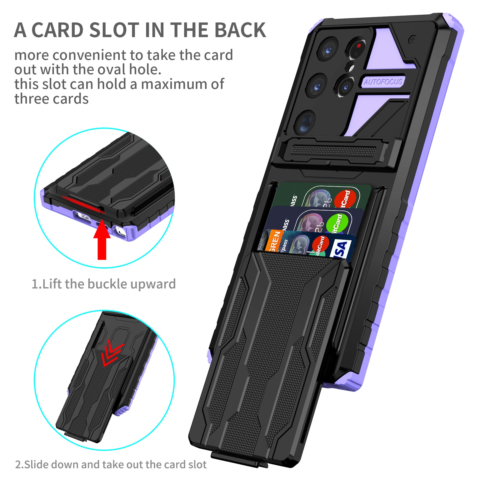 Samsung S24 Ultra Heavy Duty Kickstand Case Shockproof Card Holder PURPLE