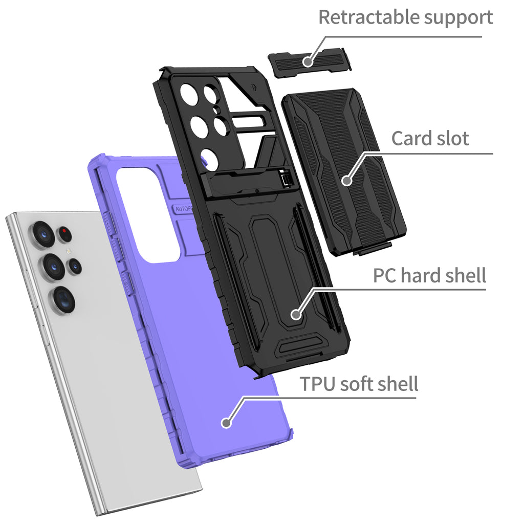 Samsung S24 Ultra Heavy Duty Kickstand Case Shockproof Card Holder PURPLE